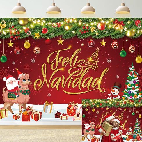 Feliz Navidad Banner Backdrop 7x5FT Feliz Navidad Christmas Decorations Red Feliz Navidad Sign for Winter Holiday Party Decorations Supplies Photo Props in Saudi Arabia