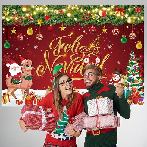 Feliz Navidad Banner Backdrop 7x5FT Feliz Navidad Christmas Decorations Red Feliz Navidad Sign for Winter Holiday Party Decorations Supplies Photo Props in Saudi Arabia