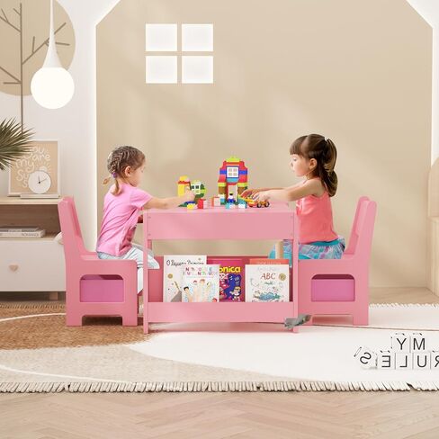 Kids Table and Chair Set, 4 in 1 Wooden Activity Table & 2 Chairs with Storage Drawer Detachable Tabletop for Toddlers Kids Drawing, Reading, Crafts, Art,Homework, Nursery, Playroom in Kuwait