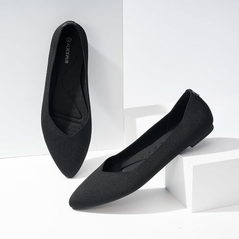 ALICEPUB Black Women's Flats Knit Ballet Flats Pointed Toe Flats Comfortable Slip On Flats Shoes Ballerina Flats Mesh Flats for Women Dress Flats Casual Work Flats Shoes, Size 10 in Saudi Arabia