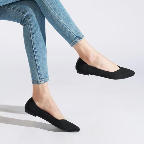 ALICEPUB Black Women's Flats Knit Ballet Flats Pointed Toe Flats Comfortable Slip On Flats Shoes Ballerina Flats Mesh Flats for Women Dress Flats Casual Work Flats Shoes, Size 10 in Saudi Arabia
