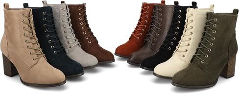 Journee Womens Baylor Lace Up Stacked Heel Booties in Saudi Arabia