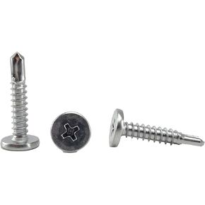 Stainless #10 x 1 Philips Pancake Head Self Drilling Sheet Metal Tek Screws with Drill Point, 410 Stainless Steel, Self Driller (25)
