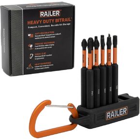 Railer Square Screwdriver Bit Set - Premium S2 Steel 3-1/2 Inch Square Impact Driver 10-Piece Bit Set With A Storage Bit Holder & Carabiner