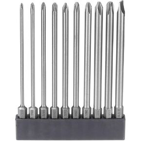 HARFINGTON 10pcs Phillips Slotted Screwdriver Bit Set PH0-PH3 Cross SL6/6mm Flat Head 4.3" (110mm) Long Magnetic S2 Steel Industrial Grade Screw Driver Bit Electric Drill Bits Tool Kit
