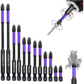 12-Piece D1 Anti-Slip And Shock-Proof Bits With Phillips Screwdriver Bit Sets, 1/4 Hex Shank Phillips Head Drill Bits High Hardness And Strong Magnetic Bit