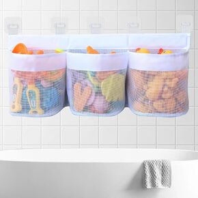 3 Compartment Bath Toy Storage, Large Opening Bath Toy Holder for Tub, Quick Dry Mesh Bath Toy Organizer for Bathroom (White)