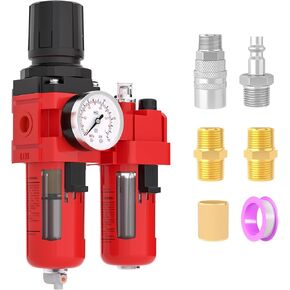 Air Compressor Moisture Filter, AC4010-06M Air Line Filter, 3/4" NPT Inlet with 150 PSI Gauge for Air Tools and Spray Paint Gun, Manual Drain