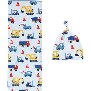 Newborn Baby Swaddle Blanket with Hat Set-Viscose Made from Bamboo,Baby Boys Receiving Blanket Girls Wearable Wrap Blanket Blue Car One Size