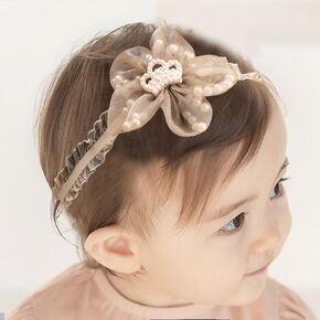 Bethynas Flower Headband for Baby Girls Cute Gauze Flower Lace Elastic Toddler Headband Wedding Party Princess Hair Accessories for Newborn Infant Girls (Rhinestone - White)