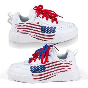 Patriotic American Flag Sneakers - Comfortable Casual Athletic Walking Shoes for Women & Men-White Tennis Shoes with USA with USA Flag Prints