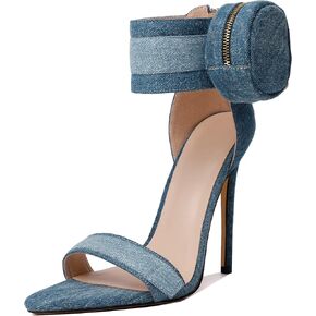 Zamikoo Women's High Heel Sandals, Ankle Strap Open Toe Heels, Pointy Toe Stiletto Heeled Sandals with Side Pouch 4.7 Inches, Sexy Fashion Ladies High Heels Zip Closure