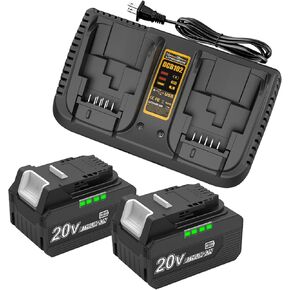 2-Pack 6.5Ah Battery and Charger Combo Replacement for Dewalt 20V DCB206 DCB204 Battery and DCB102 Charger Compatible with Dewalt 20 Volt DCB DCD DCF DCG Cordless Power Tools