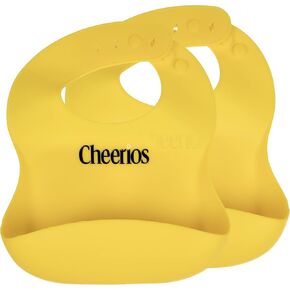 SCS Direct Cheerios Silicone Baby Bib- Easily Wipes Clean - Water, Spill and Stain Proof with built in Toddler Food Catcher 2 pack