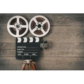 AOFOTO 8x6ft Old Movie Camera on Wood Board Background Vintage Film Motion Picture Photography Backdrop Video Reel Director Scene Retro Movie Night Theme Party Decor Banner Photo Studio Props Vinyl