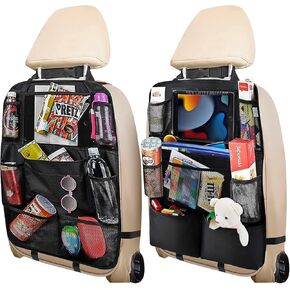 2Pcs Car Seat Organiser, Kick Mats Back Seat Protector with Touch Screen Tablet Holder, Car Backseat Organiser for Kids, Car Organiser Protector with 14 Storage Pockets