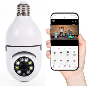 VYANLIGHT 4MP Security Camera with 2.4GHz WiFi, 360° Panoramic Pan-Tilt-Zoom View, 2K Full-Color Night Vision Bulb Video Camera, Motion Detection Audible Alarm Easy Install, Includes 64GB SD Card