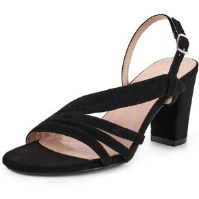 LALA IKAI Women's Strappy Slingback Chunky Heels Open Toe Rhinestones Sandals Fashion Dress Shoes in Kuwait