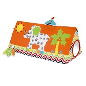 Sassy Baby Eli Elephant and Giraffe Multi-Colored Tummy Time Developmental Plush Wedge Baby Toy with Squeaker, Chime, Crinkle and Mirror