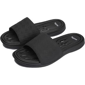 Shower Shoes for Women with Quick Drying Holes Non Slip Drain Pool Slides Lightweight Bathroom Slippers College Dorm Gym Beach Dorm Home Slides Black Size 8