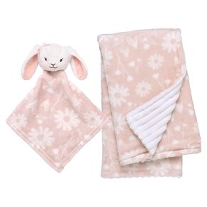 2-Piece Cuddle Plush Toy and Baby Blanket Gift Set, Bunny with Floral Print and Ribbed Texture, Reversible (Mauve Pink, 30 inch x 34 inch)