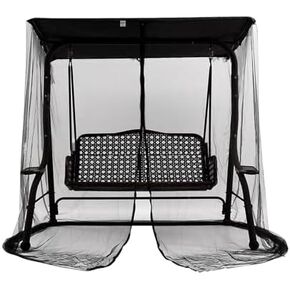 JOJOCY Patio Mosquito Netting, 3 Seater Swing Mosquito Mesh Screen w/Zipper Sunshade Waterproof Roof Porch Swing Net Outdoor Patio Netting Screen