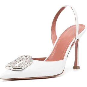 Arqa Women's Satin Slingback Pumps Pointed Toe Crystal-Embellished High Heels Dressy Stilettos Wedding Heeled Sandals