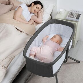 ANGELBLISS 3 in 1 Rocking Bassinet & Baby Bassinet Bedside Sleeper, One-Second Convert Travel Portable Bassinet Newborn Baby (White)