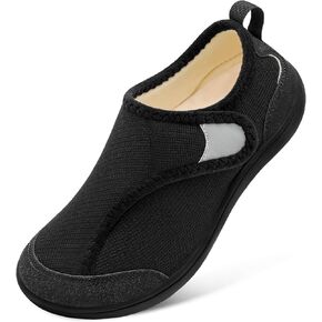 QFH Cozy Slippers for Women Men Wide Diabetic Shoes Adjustable Barefoot Walking Shoes Non-Slip Soft Lining Comfy House Shoes
