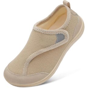 QFH Cozy Slippers for Women Men Wide Diabetic Shoes Adjustable Barefoot Walking Shoes Non-Slip Soft Lining Comfy House Shoes