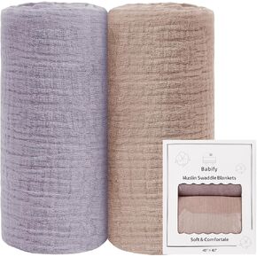 Baby Swaddle Blanket Neutral - Lightweight and Breathable Muslin Swaddles for Newborns - Receiving Blanket for Baby Boys and Girls (purlepink, 2pack) in Kuwait
