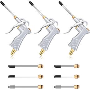 3Pack Industrial Air Blow Gun with 6 Steel Air Flow Nozzle 4-5 Inch Extension, Adjustable Airflow with Brass Nozzle, Air Compressor Attachments For Dusting
