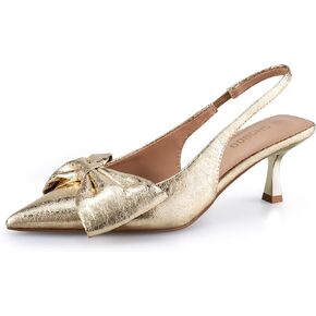 Women's Bow Slingback Heels Pointed Toe Kitten Pumps Dress Shoes with Elastic Strap - 2.4'' Inches Height