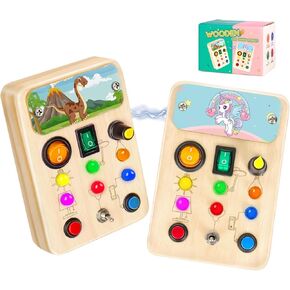 Busy Board for Toddler, Montessori Toys with LED Light, Wooden Sensory Toys for Toddler Activity for 1-6 Year Old Boys & Girls, Christmas & Birthday Gift for Toddler (Solar System)