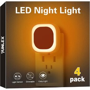 4 Pack Plug in Dimmable Red Night Light, Auto Dusk to Dawn Sensor, LED Night Light, Soft Glow, Diffused Light, Square Nightlight for Bathroom, Hallway, Stairs, Kitchen, Bedroom, Garage