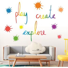 Inspirational Wall Decor Quotes for Boy Girl Room Decor for Teen Girl Living Room Bedroom Classroom Playroom Nursery Girls Boys Room Wall Decals Decorations (Play, Create, Explore)