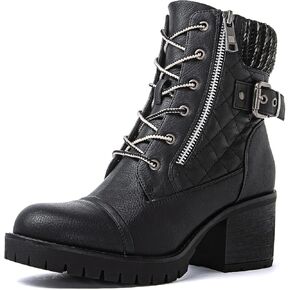 GLOBALWIN Women's Combat Boots Lace Up Comfortable Ankle Booties For Women Low Heel