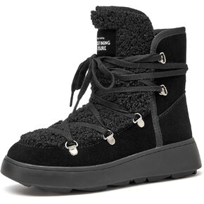 BEAU TODAY Snow Boots for Women, Suede Fur Womens Platform Boots Anti-Slip Lace Up Round Toe Ankle Boots Comfort Outdoor Walking Winter Shoes