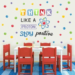IARTTOP School Wall Decal, Stay Positive Colorful Polka Dots Wall Stickers, Inspirational Quote Sticker, Chemistry Proton Wall Art for Classroom Artwork Middle School Decor