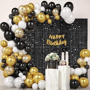 Black Shimmer Wall Backdrop,24 Square Sequin Glitter Panels for Party Wall Decorations,Sparkle Photo Backdrop Panels for Party,Wedding&Birthday Decoration,Reflective Sequin Panels