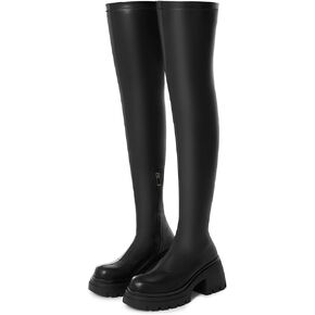 VIMISAOI Womens Chunky Block Platform Boots Fashion Pull On Round Toe Goth Knee High Boots Over the Knee Boots