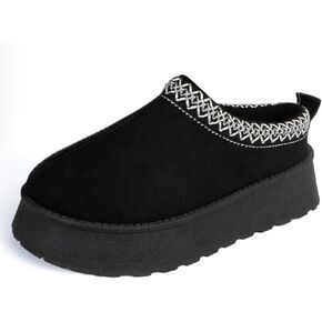 Women Platform Slippers Mini Boots Suede Leather Short Ankle Booties Fuzzy Slip on Shoes Snow Platform Slippers for Women Winter Outdoor Ethnic Style