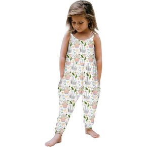 Toddler Girl Easter Romper Toddler Girls Kids Baby Jumpsuit 1 Piece Floral Cartoon Easter Matching Baby Toddler