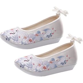 Holibanna 1 Pair Chinese Style Silk Shoes Hanfu Embroidered Shoes Women Shoes Ethnic Style Wedge Heel Hanfu Cloth Shoes Footwear (White 36)