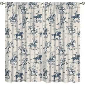 Vintage West Cowboy Curtains Wild West Cowboy Ride Horse and Desert Cactus Pattern Curtains with Rod Pocket for Bedroom Living Room Kitchen Window Drapes Set 2 Panels,42x45 Inches