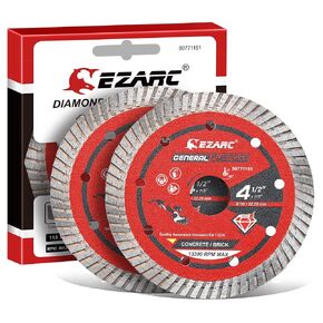 EZARC 4.5 inch Diamond Blade, Turbo Diamond Saw Blades for Angle Grinder, 4.5" Stone Blade for Fast Cutting Porcelain Ceramic Granite Marble Brick(2-Pack)