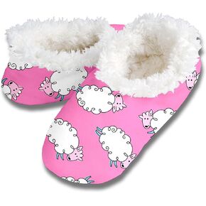 Snoozies Sherpa-Lined Slipper Socks - Fuzzy and Cute Slippers for Women with Non-Slip Sole - Ladies Warm Slippers in Kuwait