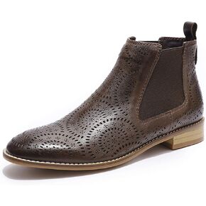 Mona flying Womens Comfort Leather Chelsea Boot Chic Low Heel Pull on Ankle Booties