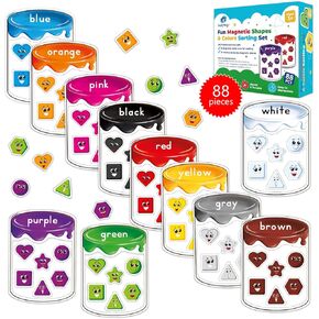 Simply magic 88 PCS Magnetic Color Sorting Set - Shapes & Colors Sorting Magnets for Fridge, Whiteboard, Magnetic Shapes & Color Sorting Toys for Toddlers, Color Matching, Recognition, Sorting