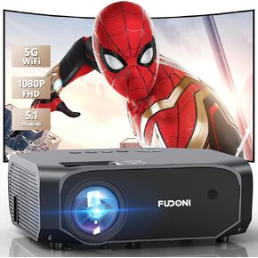 FUDONI Projector, 18000L Projector with 5G WiFi and Bluetooth Native 1080P 4K Support, Outdoor Movie Projector Portable Home Theater Projector for iOS/Android/TV Stick/Laptop/HDMI/USB